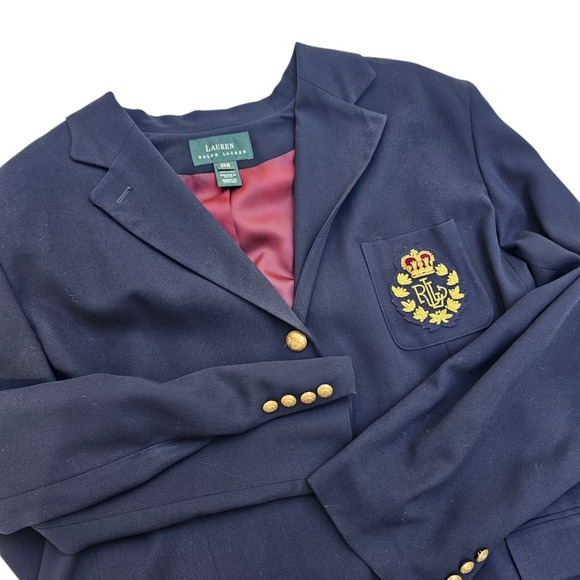 Lauren Ralph Lauren Jackets & Blazers - Vintage Ralph Lauren Navy Wool Blazer Crest Gold Buttons Womens Size 24